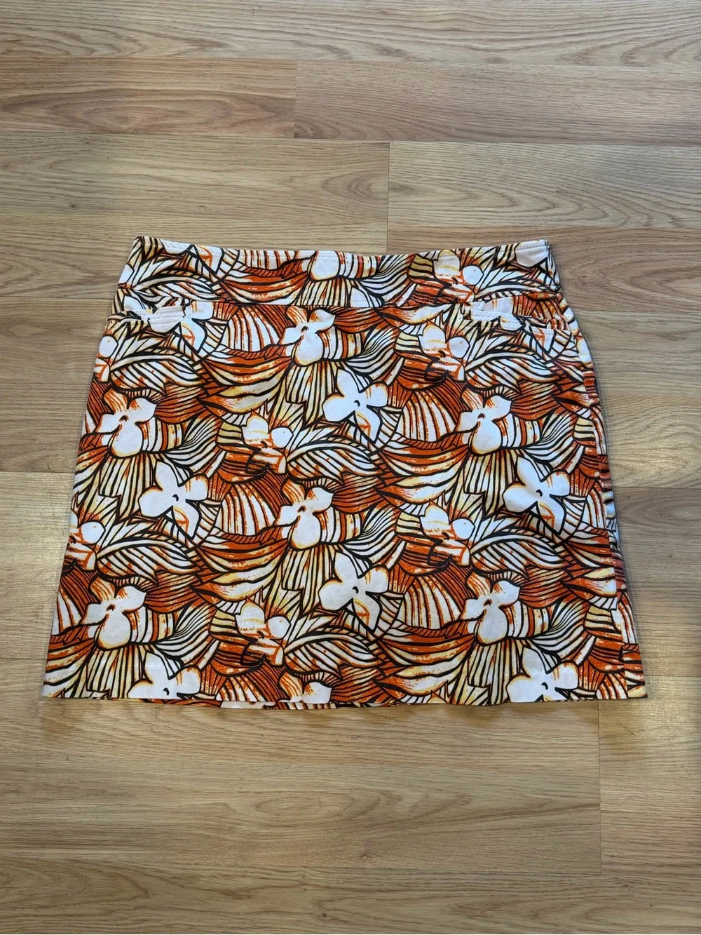 Tribal Orange, White & Brown Floral batik print skirt sz 12